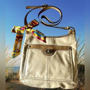 COACH Penelope Crossbody Bag in Sandstone with Snakeskin Trim